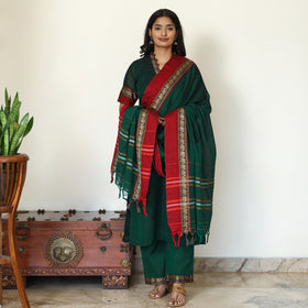 Green - Dharwad Cotton Kurta with Palazzo & Dupatta Set 14