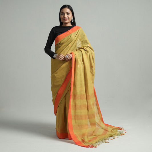 Yellow - Srikakulam Cherry Jamdani Cotton Handspun Handloom Saree