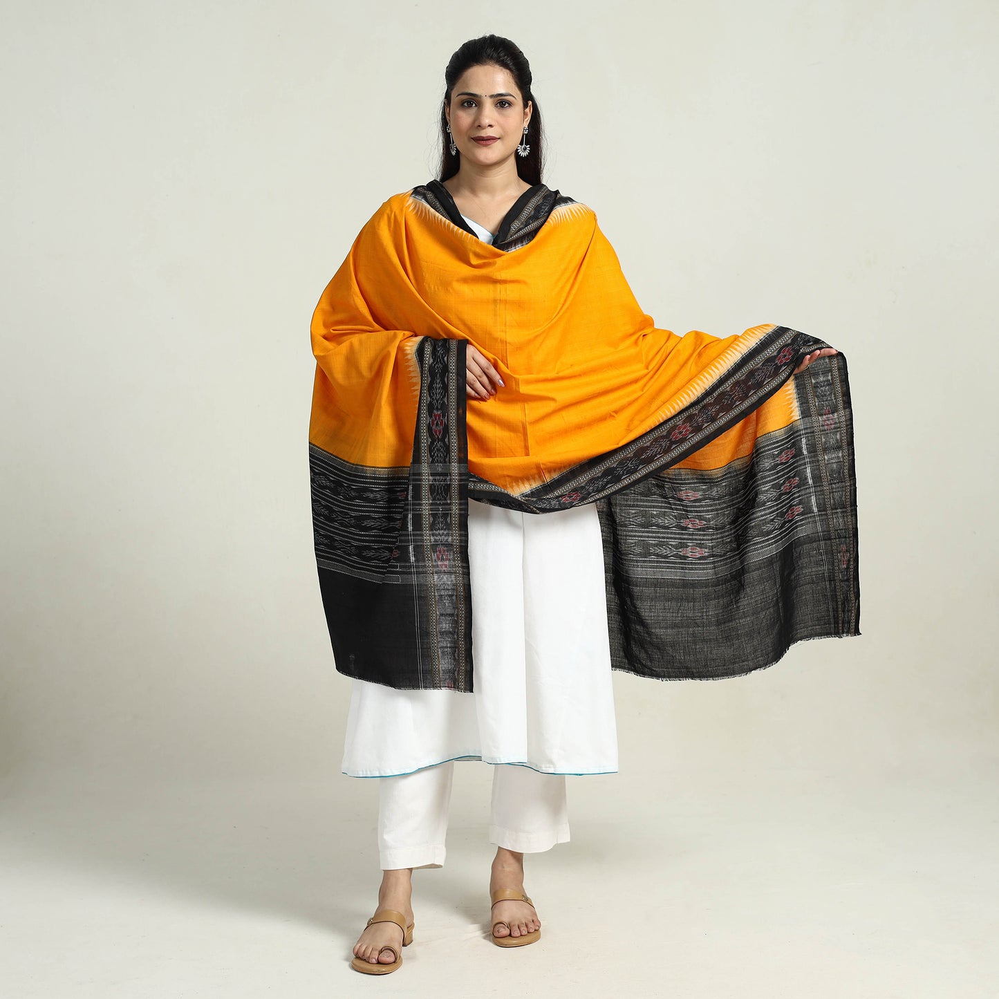 Yellow - Sambalpuri Ikat Weave Cotton Dupatta 33