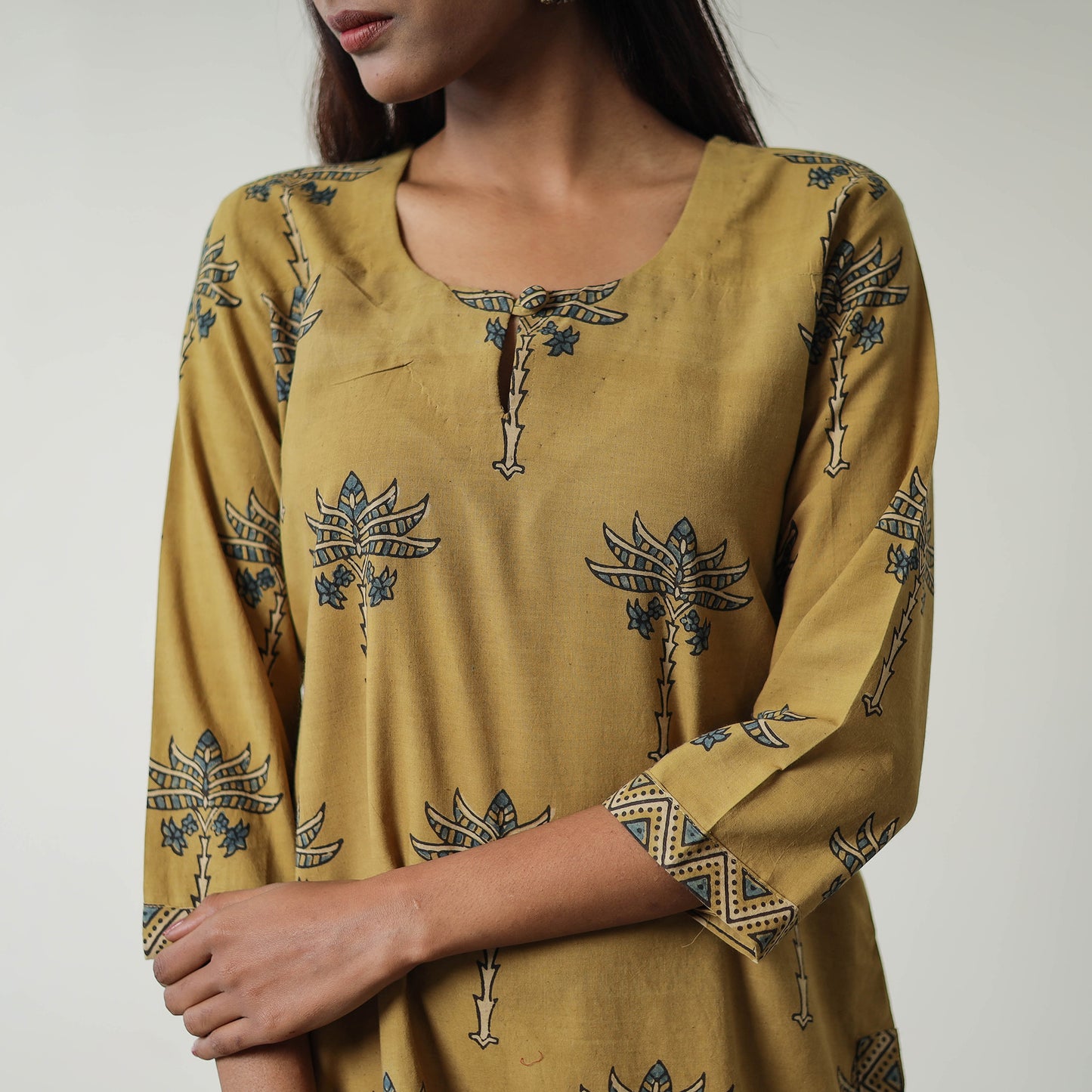 Yellow - Block Printed Cotton Straight Ajrakh Kurta 09