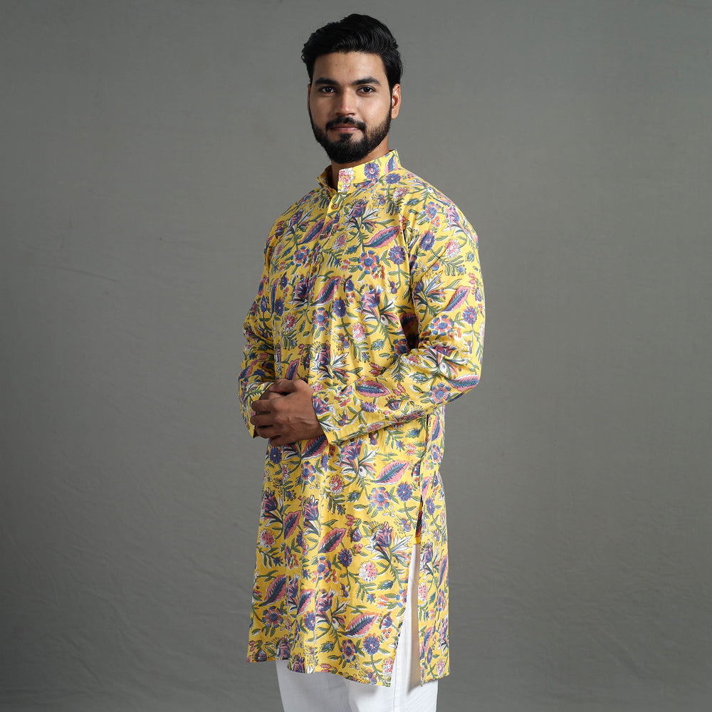 Sanganeri Block Printed Cotton Men Long Kurta 09