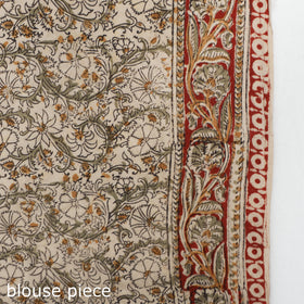 Beige Pedana Block Print Cotton Kalamkari Saree