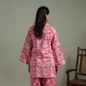 Sanganeri Hand Block Print Cotton Lace Work Short Kurta with Farshi Salwar Set for women 01