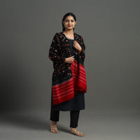 Black - Mirror Work Handwoven Bagida Bandhani Wool Shawl 04