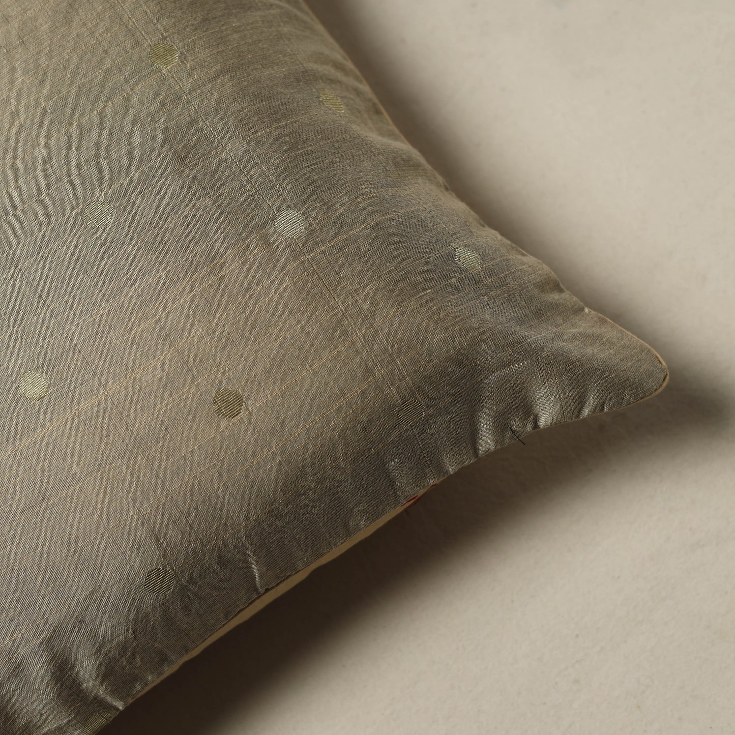 Polka Dot Zari Buti Plain Cushion Cover (16 x 16 in) 15