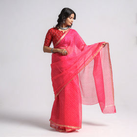 Buy Leheriya Tie-Dye Mothra Kota Doria Silk Saree Online at iTokri.com