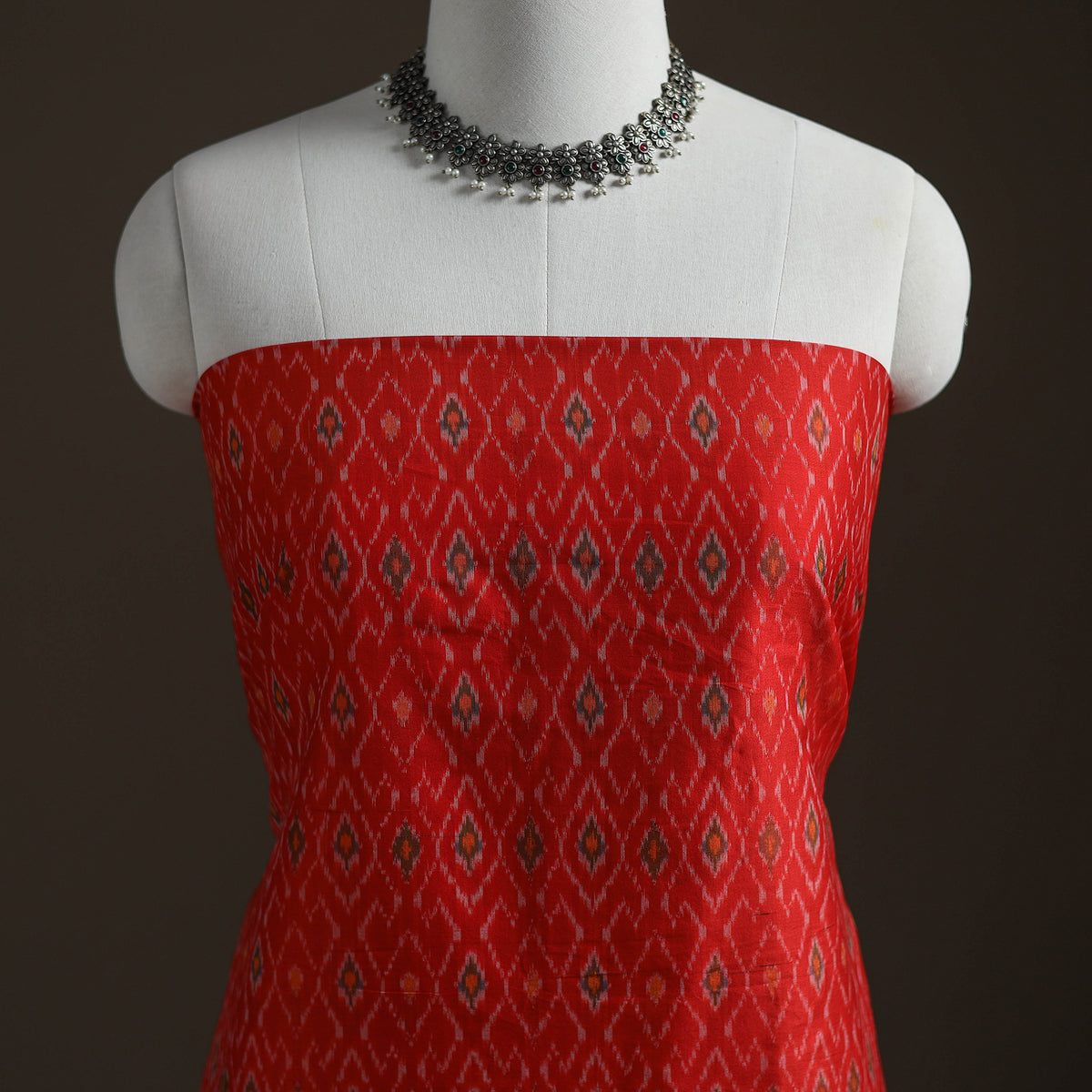 Pochampally Ikat Handloom Sico Unstitched Dress Material: Kurta with Mulberry Silk Dupatta 33