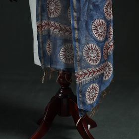 Blue - Mata Ni Pachedi Handpainted Natural Dyed Chanderi Silk Handloom Dupatta 02