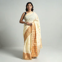 Beige - Traditional Venkatagiri Handloom Cotton Big Zari Border Saree with Thread Buti 20