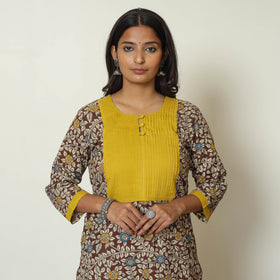 Kalamkari Print Cotton Pintuck Long Straight Kurta For Women