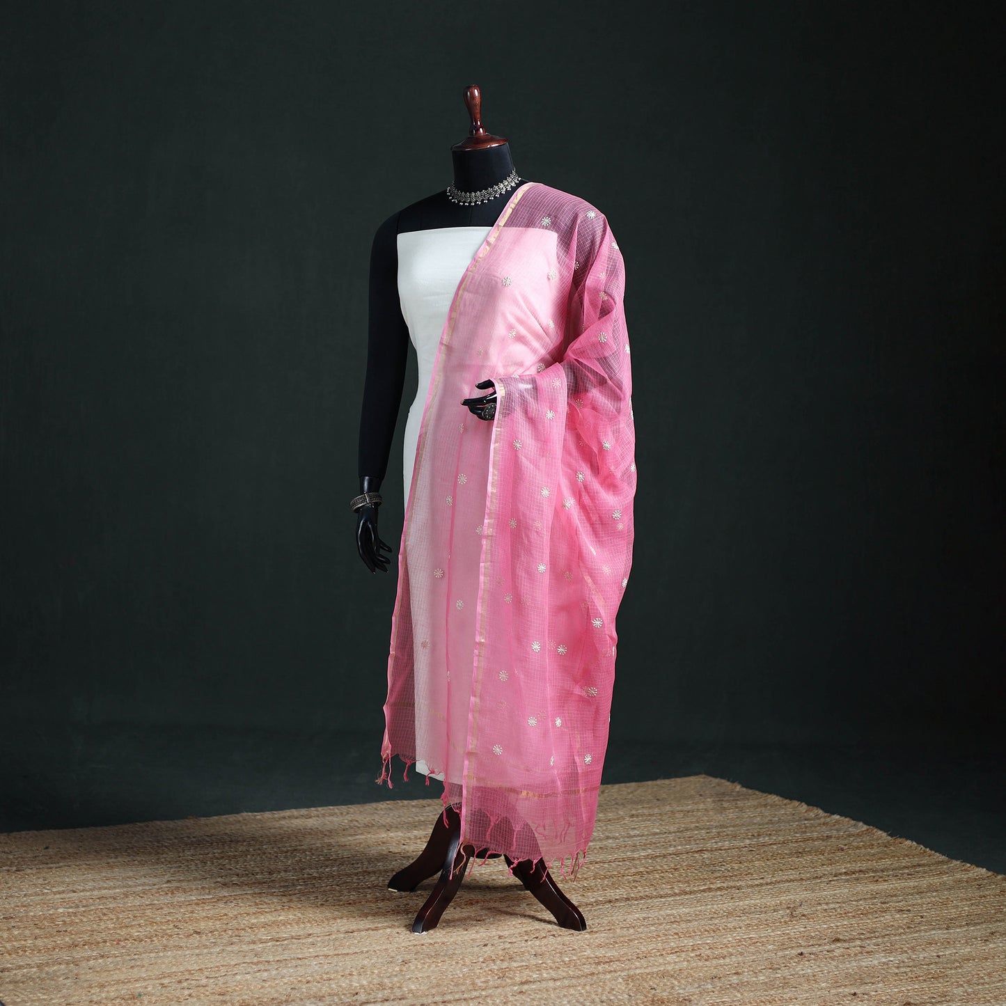 Kota Doria Cotton Embroidered Plain Dupatta 06
