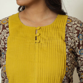 Kalamkari Print Cotton Pintuck Long Straight Kurta For Women