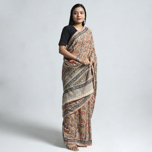 Multicolor - Pedana Kalamkari Block Printed Cotton Saree