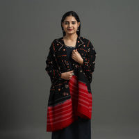 Black - Mirror Work Handwoven Bagida Bandhani Wool Shawl 04