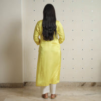 Yellow - Plain Modal Silk Straight Kurta with Bandhani Pintuck Patchwork 02