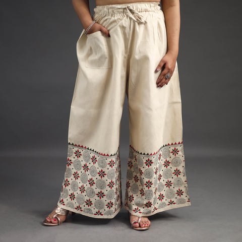 Off White - Kantha Hand Embroidery Palazzo in Cotton 31