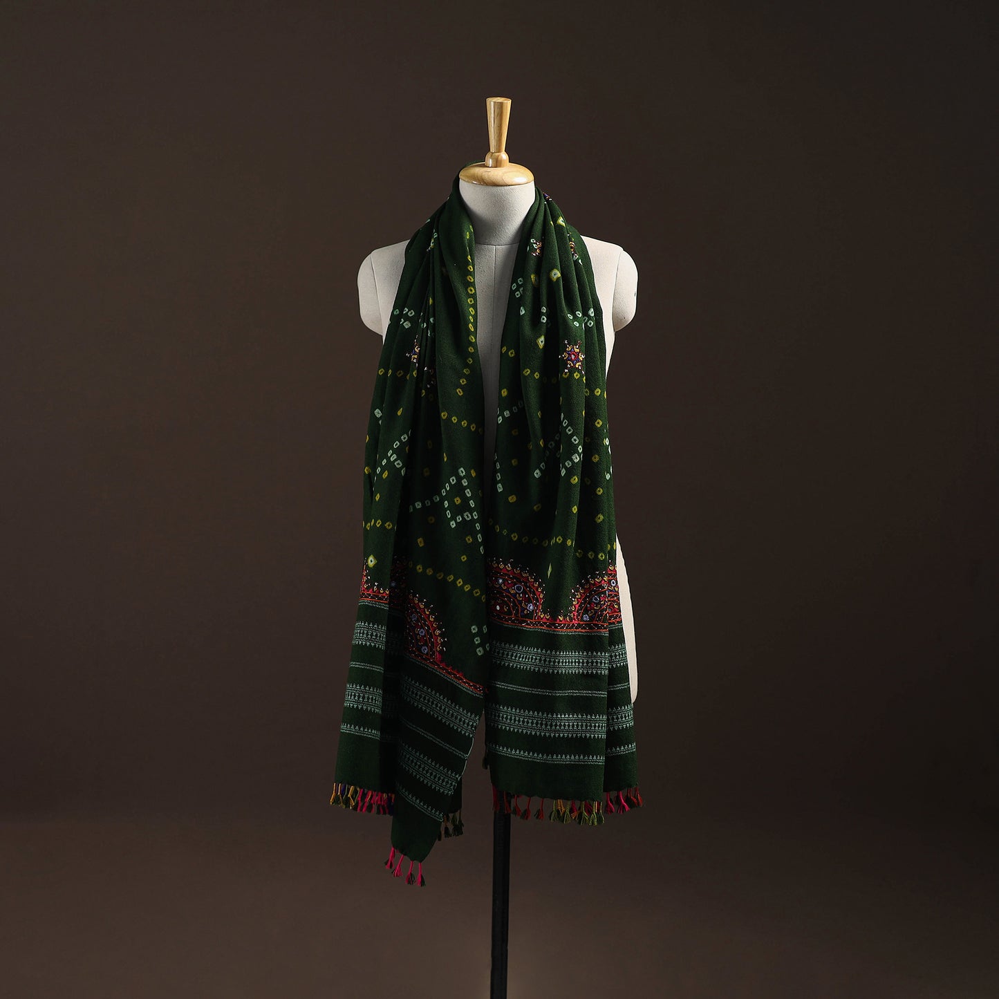 Kutch Bandhani Handwoven Neran Hand Embroidery Merino Wool Shawl 62