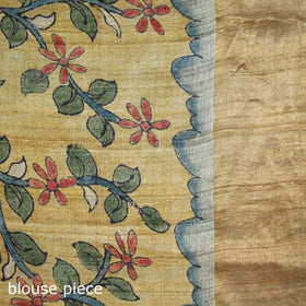 Pure Handloom Desi Tussar Silk Handpainted Srikalahasti Pen Kalamkari Saree with Zari Border 09