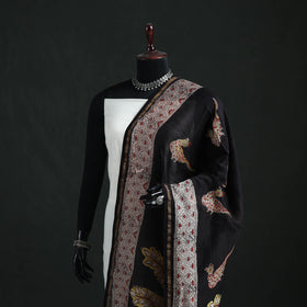 Black - Mata Ni Pachedi Handpainted Natural Dyed Chanderi Silk Handloom Dupatta 03