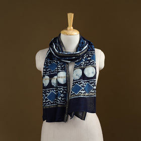 Blue - Pipad Hand Block Print Natural Dyed Chanderi Silk Handloom Stole 29