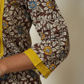 Kalamkari Print Cotton Pintuck Long Straight Kurta For Women
