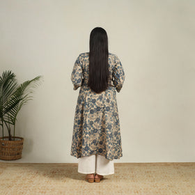 Beige - Printed Cotton A-Line Kalamkari Kurta 04