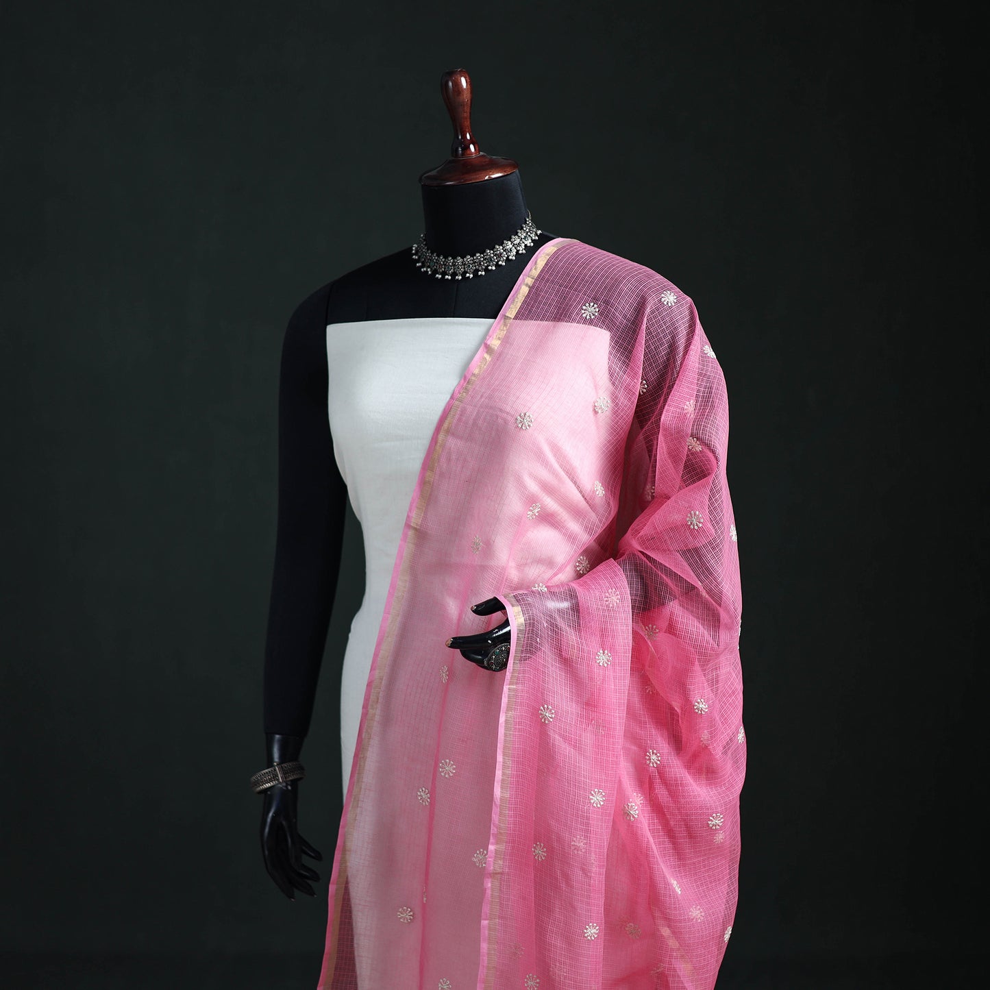 Kota Doria Cotton Embroidered Plain Dupatta 06