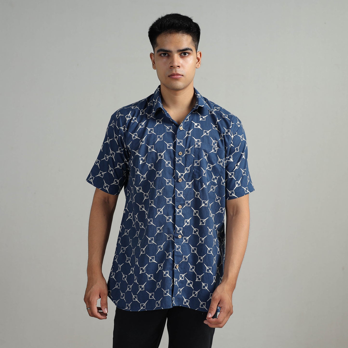 Indigo Block Printed Shirt