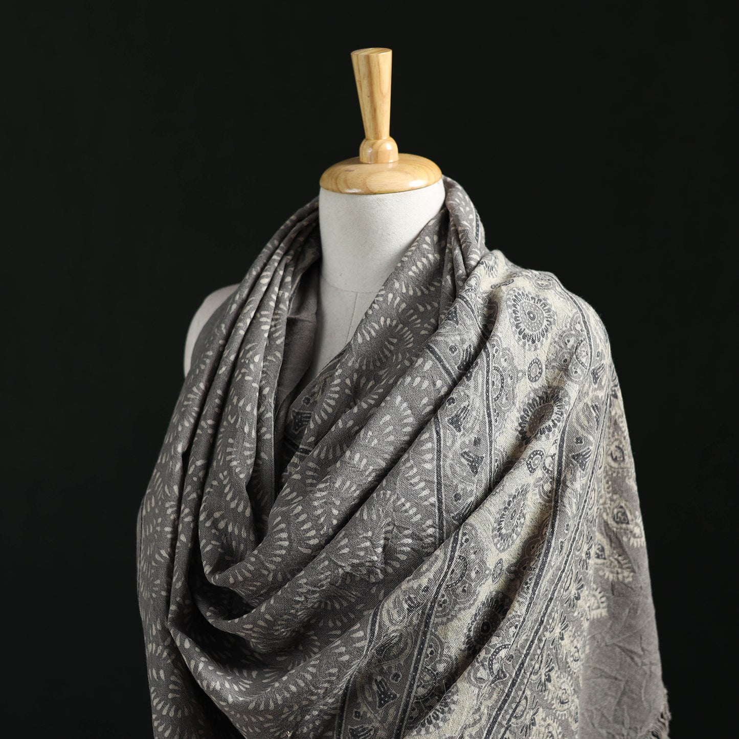 Ajrakh Hand Block Print Natural Dyed Handwoven Acrylic Wool Shawl 08