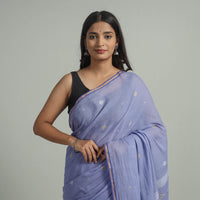 Purple - Handloom Cotton Phulia Jamdani Saree with Tassels 10