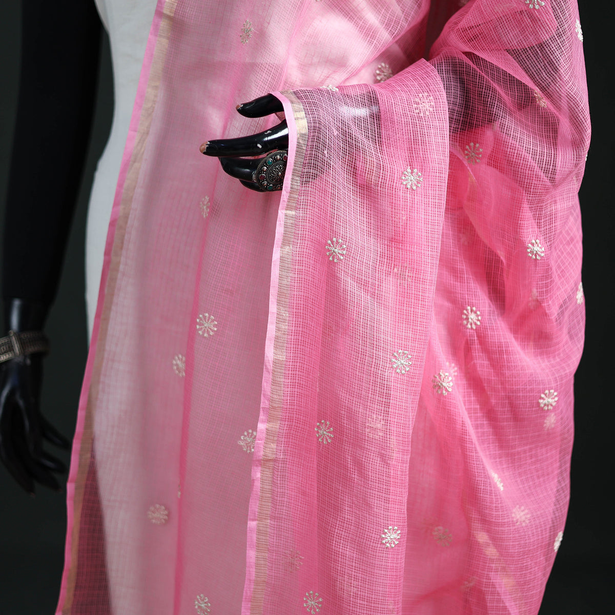Kota Doria Cotton Embroidered Plain Dupatta 06