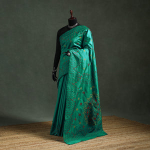 Green - Bengal Nakshi Kantha Hand Embroidered Silk Saree 54