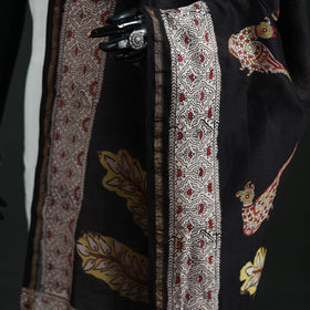 Black - Mata Ni Pachedi Handpainted Natural Dyed Chanderi Silk Handloom Dupatta 03