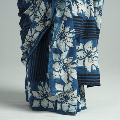Blue - Bindaas Art Block Printed Natural Dyed Cotton Saree 29