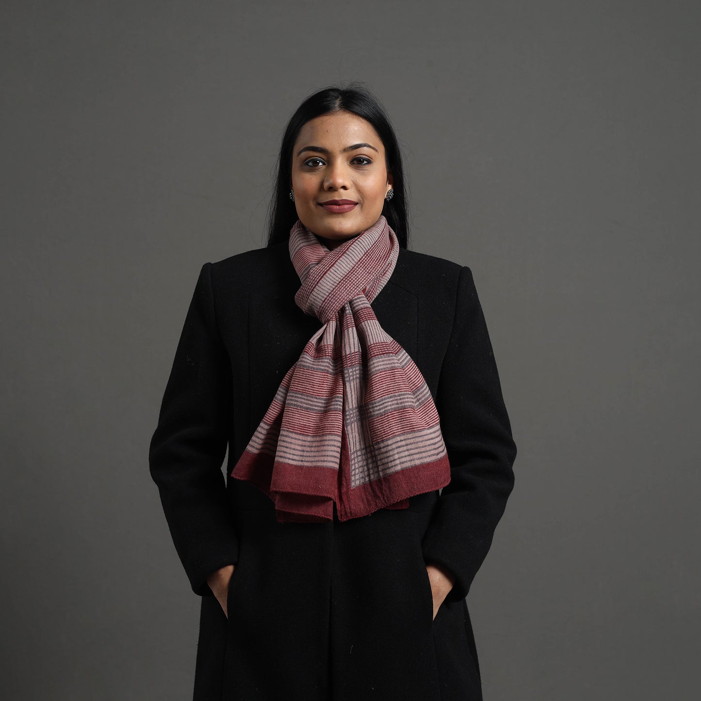 Maroon - bagh hand printed merino woollen stole 46