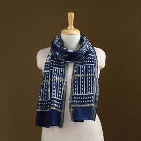 Blue - Pipad Hand Block Print Natural Dyed Chanderi Silk Handloom Stole 30