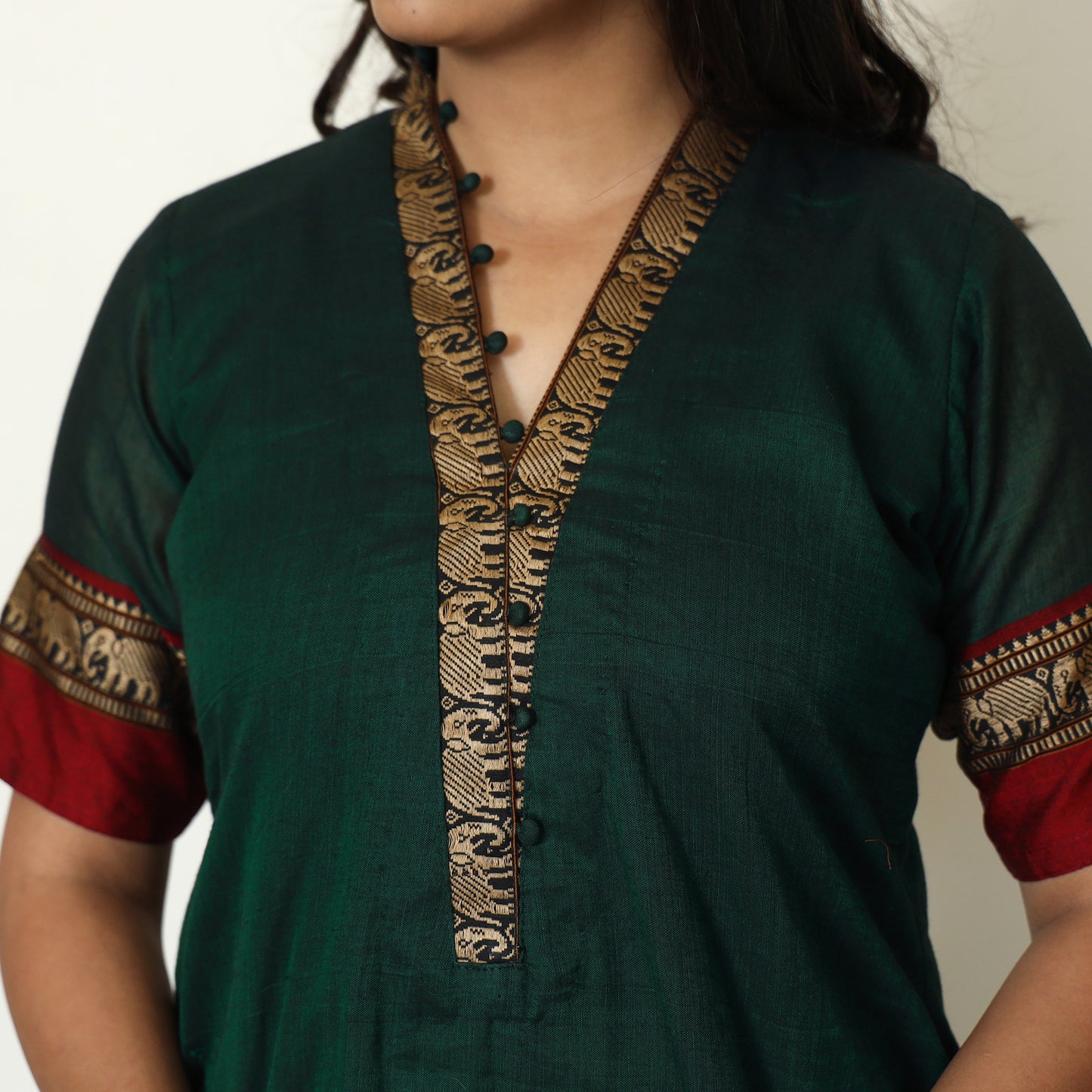 Green - Dharwad Cotton Kurta with Palazzo & Dupatta Set 14
