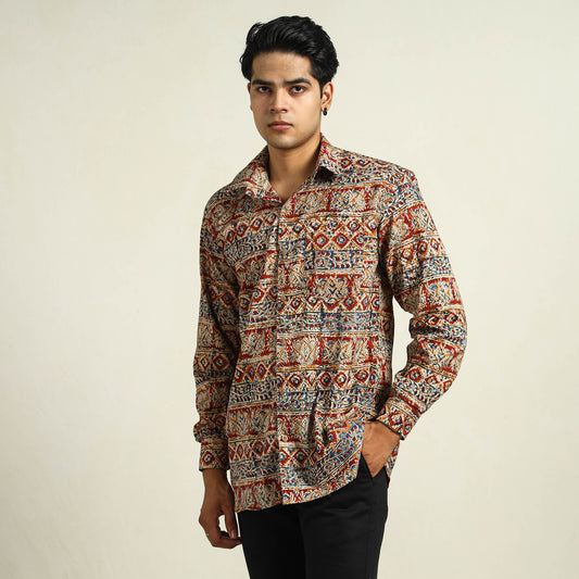 Kalamkari Block Printed Cotton Men Full Sleeve Shirt 10