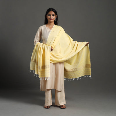 Yellow - Assam Weave Thread Buti Cotton Handloom Dupatta 24