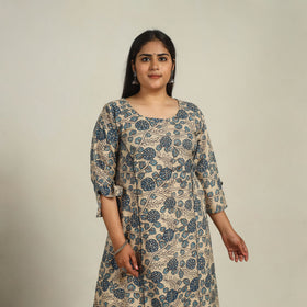 Beige - Printed Cotton A-Line Kalamkari Kurta 04