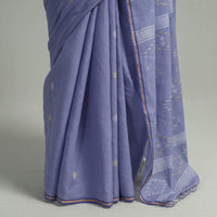 Purple - Handloom Cotton Phulia Jamdani Saree with Tassels 10