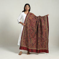 Brown - Pure Silk Bengal Kantha Embroidery Dupatta 24