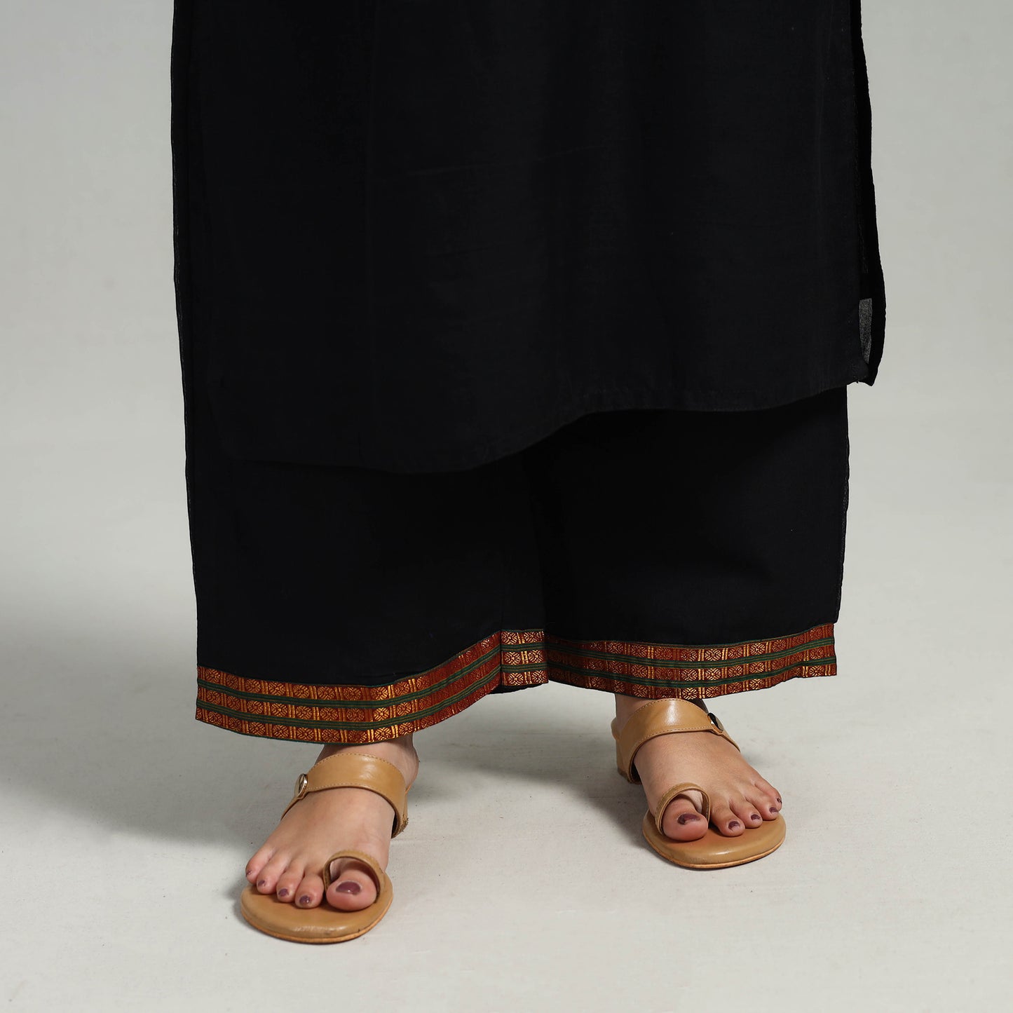 Black - Cotton Dharwad Kurta Set with Palazzo & Dupatta 07