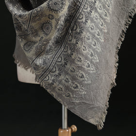 Ajrakh Hand Block Print Natural Dyed Handwoven Acrylic Wool Shawl 08