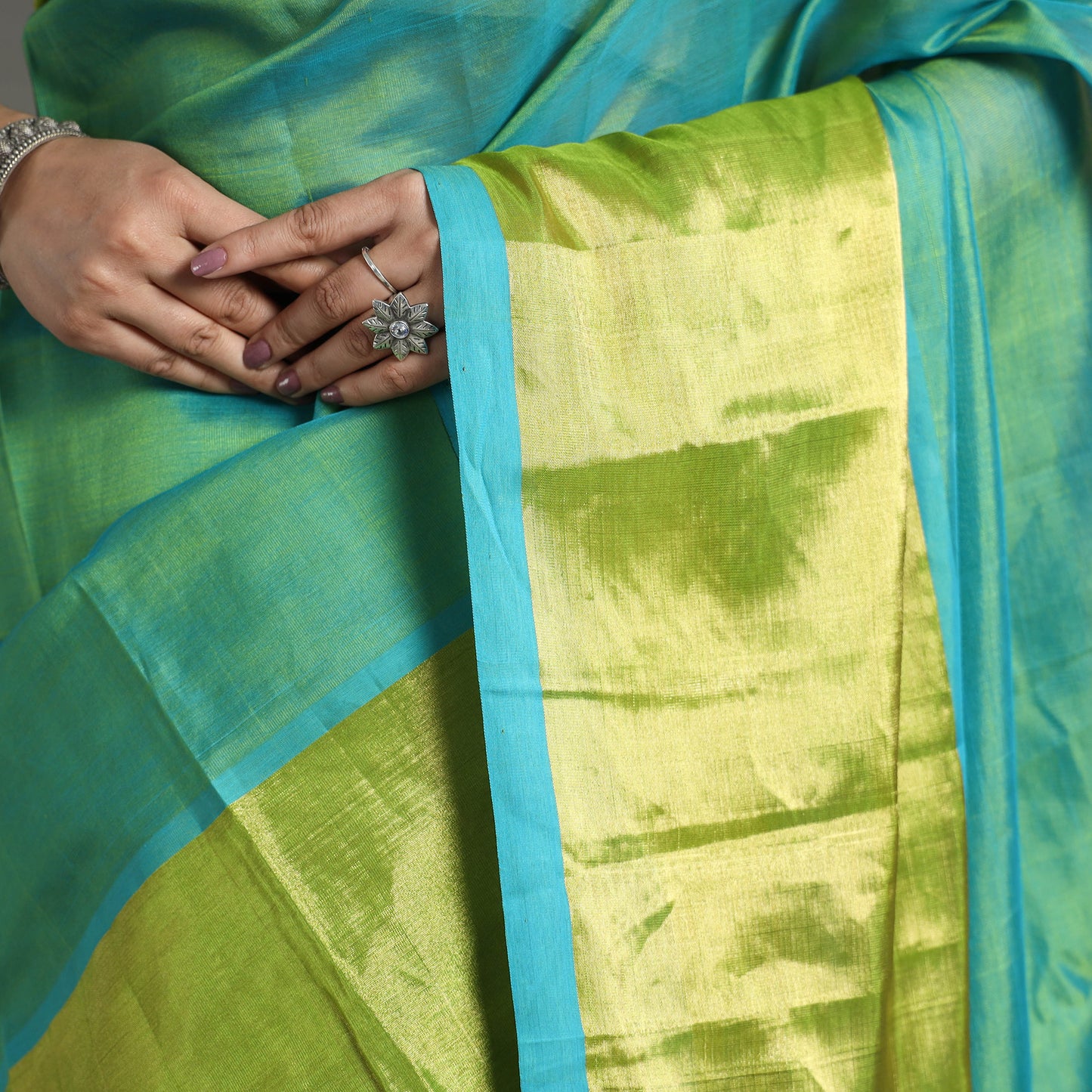 Blue - Traditional Venkatagiri Pure Handloom Silk Cotton Saree 10