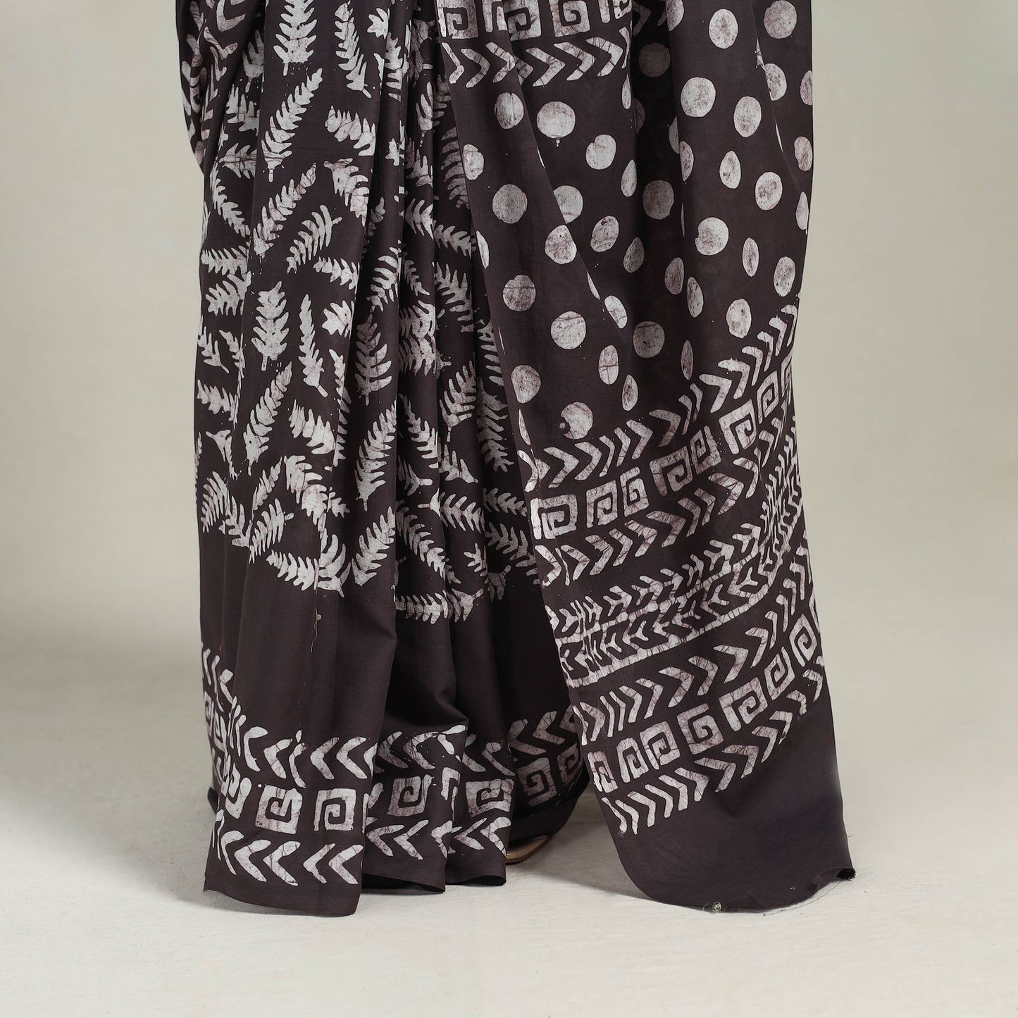  Cotton Brown Hand Batik Print Saree 