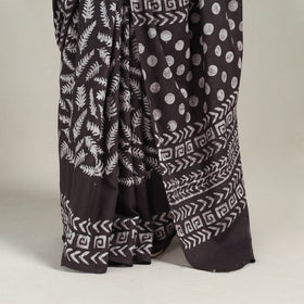  Cotton Brown Hand Batik Print Saree 