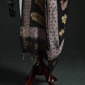 Black - Mata Ni Pachedi Handpainted Natural Dyed Chanderi Silk Handloom Dupatta 03