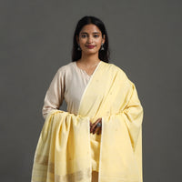 Yellow - Assam Weave Thread Buti Cotton Handloom Dupatta 24