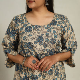 Beige - Printed Cotton A-Line Kalamkari Kurta 04